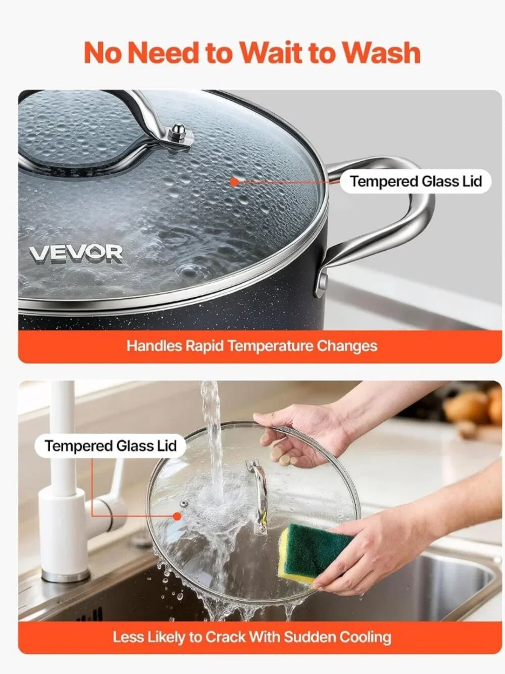 8-Quart Nonstick Aluminum Stock Pot with Glass Lid - PFOA-Free, Induction